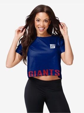 NWT New York Giants NFL Team Apparel Shirt Crop Top Blue Football FOCO Women L